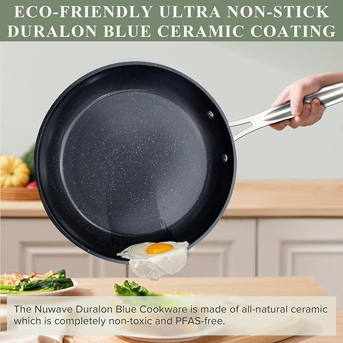 Nuwave Healthy Duralon Blue Ceramic Nonstick Cookware Set, Diamond Infused - Image 6