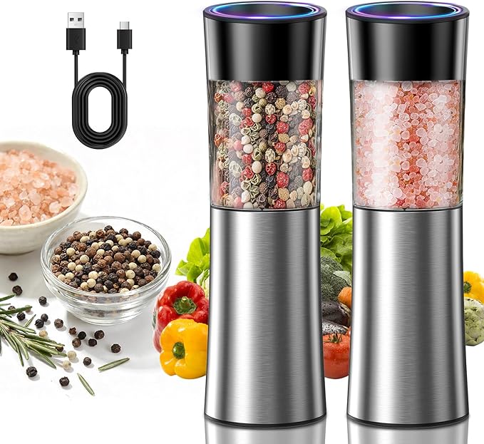 CIRCLE JOY Rechargeable Gravity Electric Salt and Pepper Grinder Set Automatic by CIRCLEJOY
