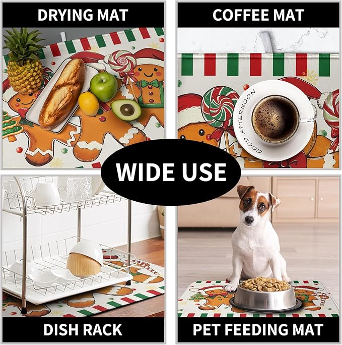 Christmas Dish Drying Mat Gingerbread Man Candy Cane Xmas Tree Drying Mats - Image 7