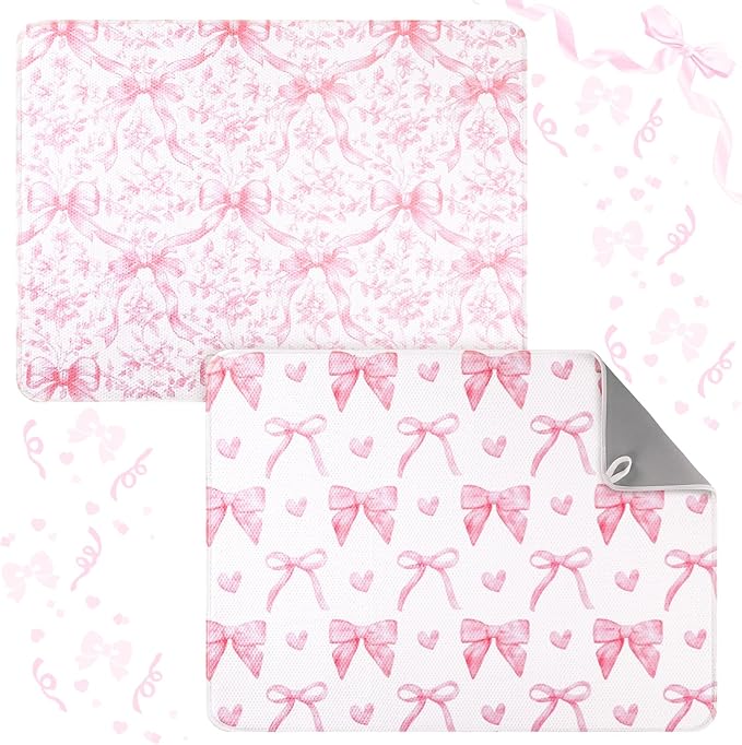 SiliFine 2 Pcs Large Coquette Pink Bow Dish Drying Mat Large by SiliFine