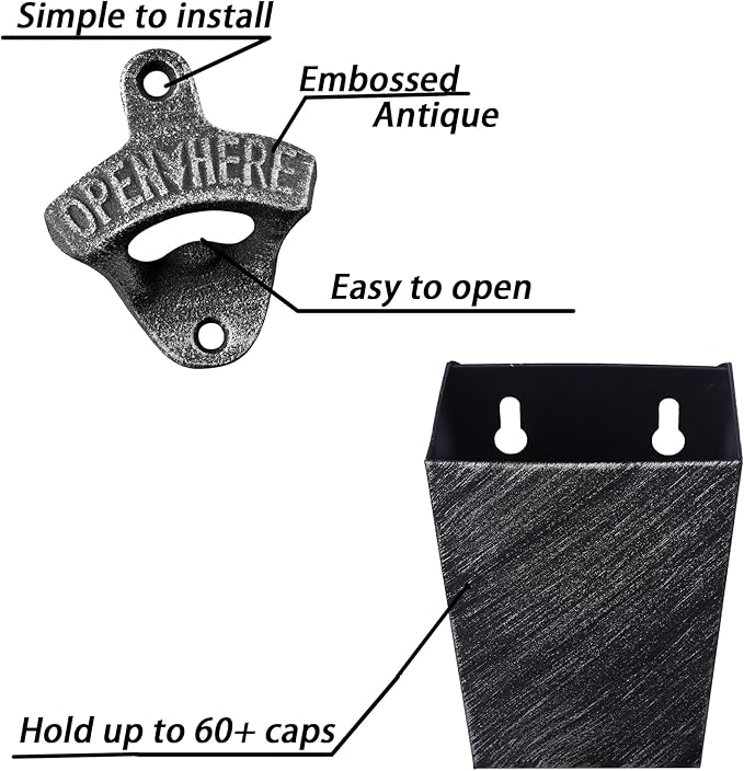 Old Fashioned Cast Iron Beer Cap Opener Wall Mounted Bottle Opener - Image 2