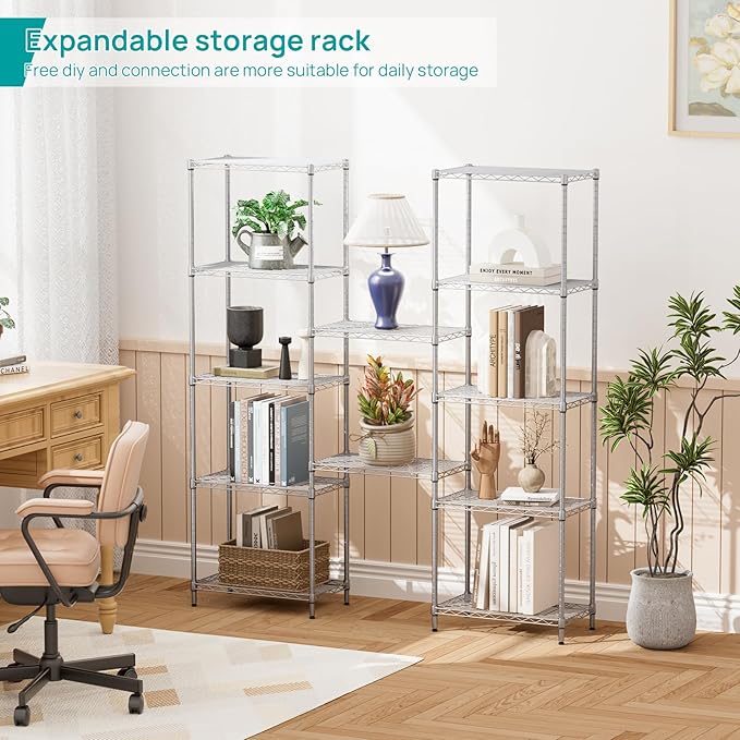 SINGAYE 6 Shelf Wire Shelving Unit Adjustable Metal Shelves Standing Bathroom - Image 5