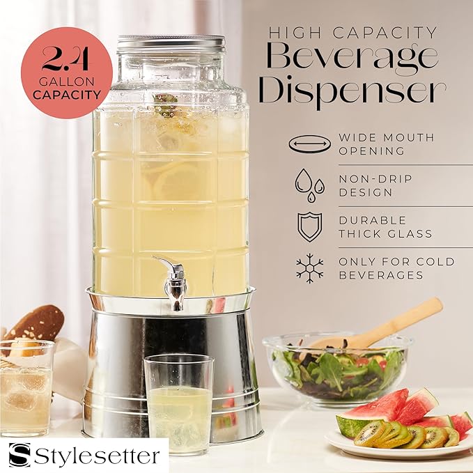 Style Setter Patchwork Beverage Dispenser Cold Drink Dispenser w/ 2.4-Gallon - Image 3