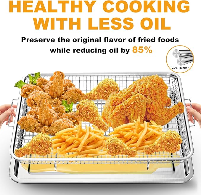 Air Fryer Basket for Oven, 2 Pack Large Air Fryer Basket and Tray Stainless - Image 2
