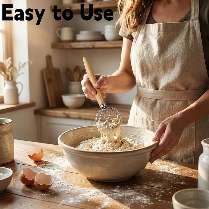 TEEVEA Danish Dough Whisk for Sourdough Bread, Wooden Handle Stainless Steel - Image 8