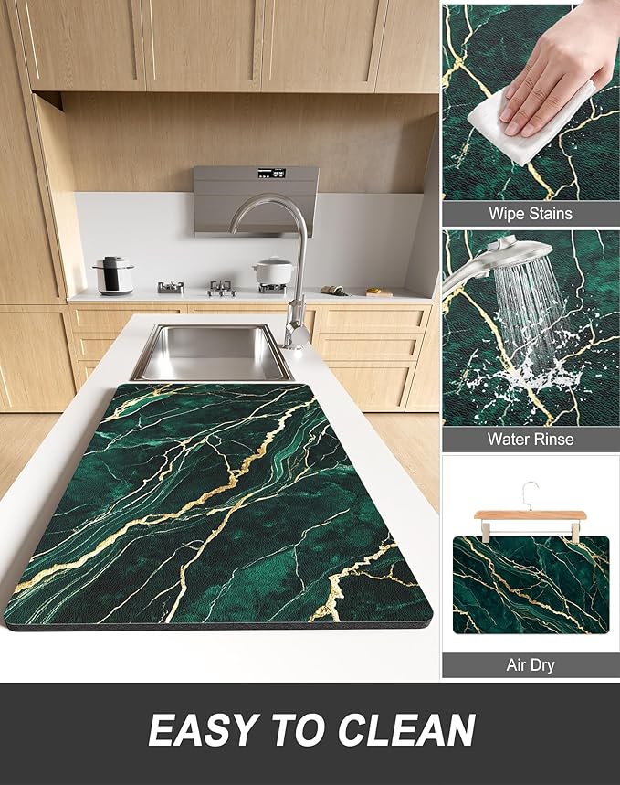 Rnivvi Dish Drying Mat for Kitchen Counter, 12 x 19" Cute Marble Super - Image 6