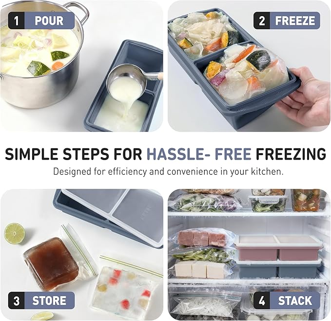Silicone Freezer Tray with Lid Soup Freezer Container Molds with Steel - Image 6