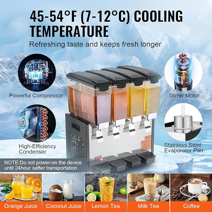 VEVOR Commercial Beverage Dispenser, 4 Tanks 10 L / 10.6 QT Per Tank Juice - Image 3