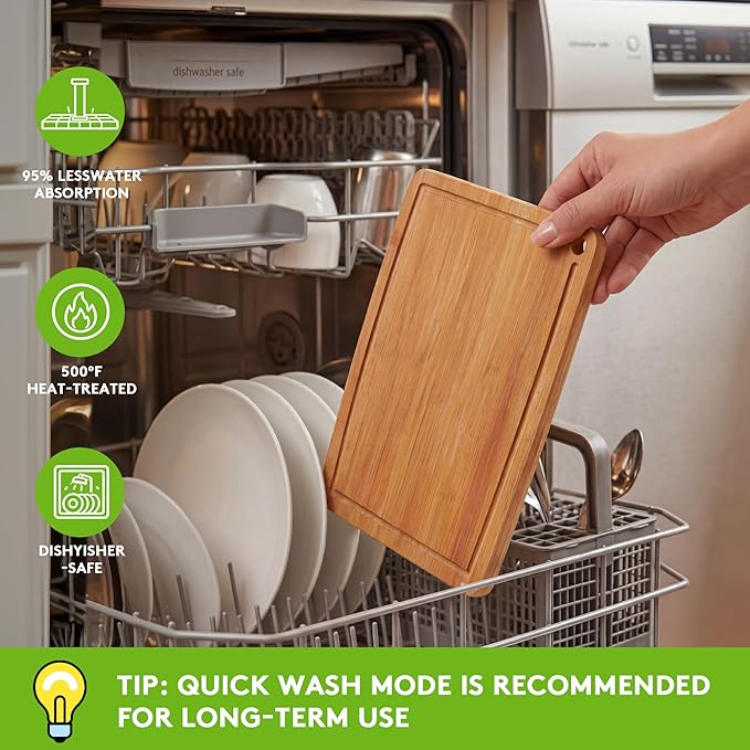 Bamboo Cutting Boards for Kitchen Set of 2, Carbonized Wood Cutting Board Set - Image 3