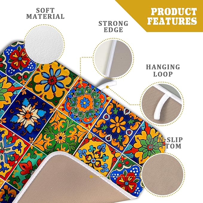 Mexican Tiles Dish Drying Mat for Kitchen Counter Absorbent Microfiber Dish - Image 4