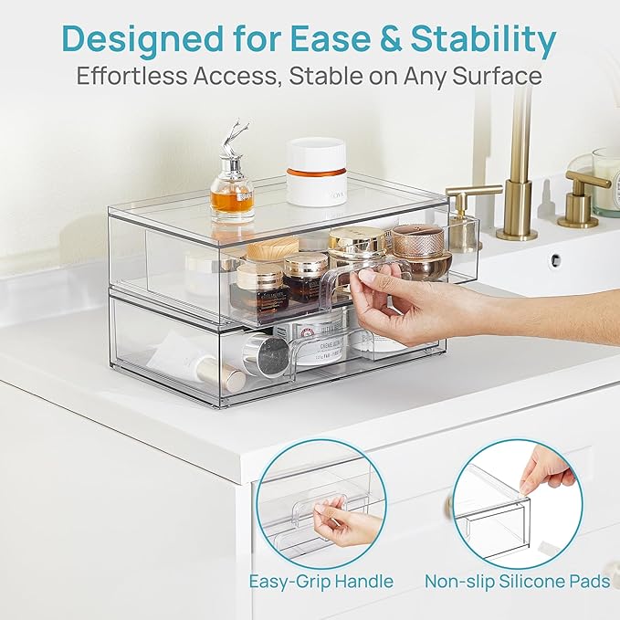 Vtopmart 12.1''W Clear Stackable Storage Drawers, 2 Pack Acrylic Plastic - Image 7