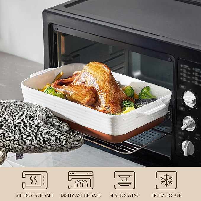 MALACASA Baking Dish 4.8 Qt Ceramic Casserole & Lasagna Pan, 9x13 Inch Deep - Image 4