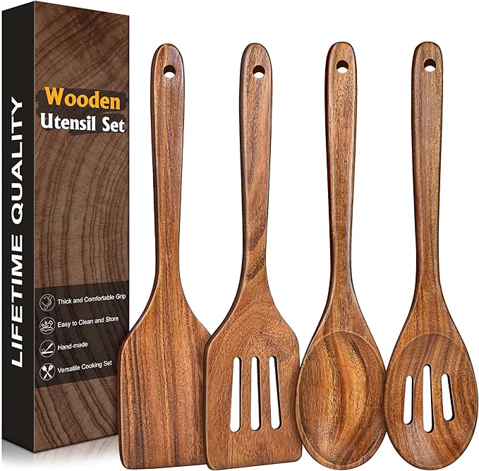 4Pcs Wooden Spatula for Cooking, Acacia Wooden Spatula for Kitchen Use by Unknown
