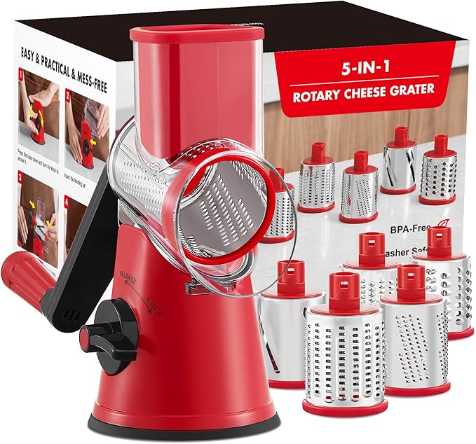GDL Rotary Cheese Grater, Upgraded 5-in-1 Cheese Grater Hand Crank, Vegetable by GDL