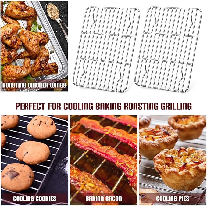E-far Baking Cooling Rack Set of 2, Stainless Steel Metal Roasting Cooking Racks - Image 7