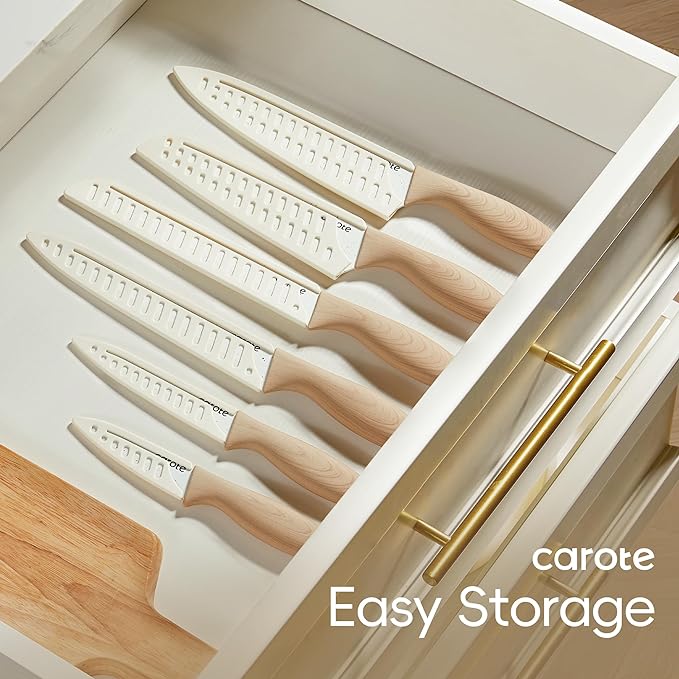 CAROTE 12PCS Knife set with Blade Guards, Granite Nonstick Ceramic Coating - Image 5