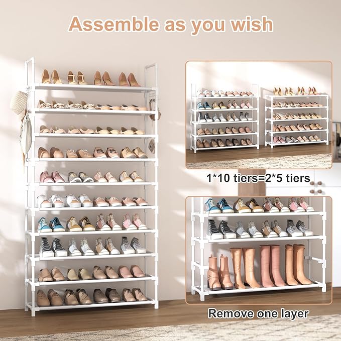 VTRIN 10 Tiers Shoe Rack Tall Large Capacity Wide Shoe Organizer Sturdy Shoe - Image 5