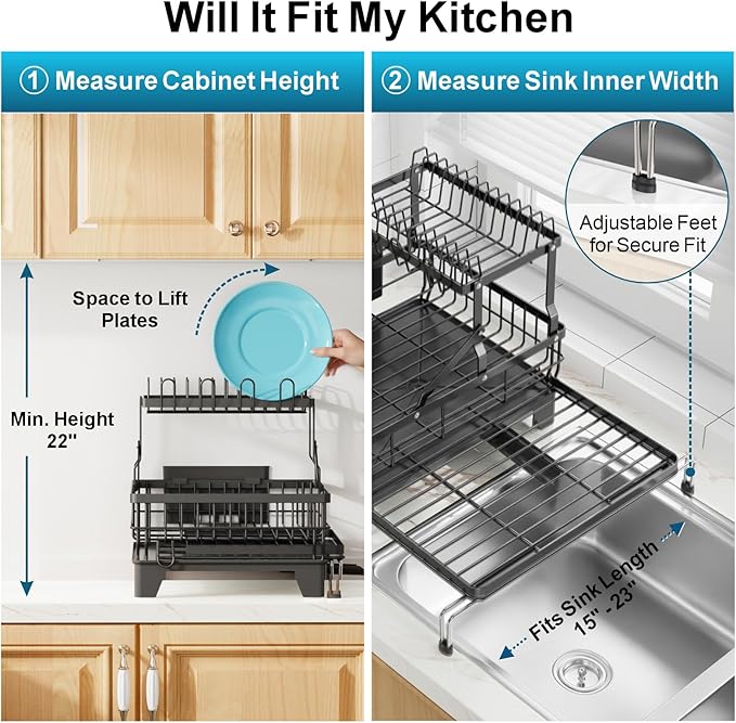 GSlife Large 2 Tier Dish Drying Rack, Expandable Heavy-Duty Dish Rack - Image 6