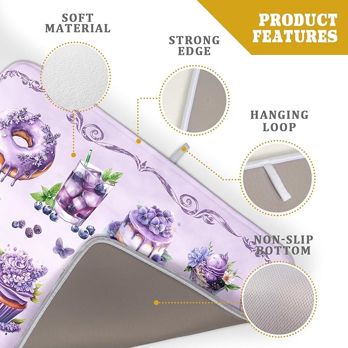 Purple Coffee Matt for Counter Sweet Dish Drying Mats for Dessert Lover Large - Image 4