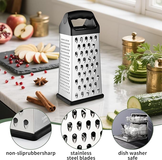 Cheese Grater, 9 IN Size 4-Sided Stainless Steel Grater, Food Shredder - Image 3
