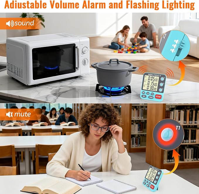 Digital Dual Kitchen Timer, 3 Channels Countdown Triple Timer - Image 3