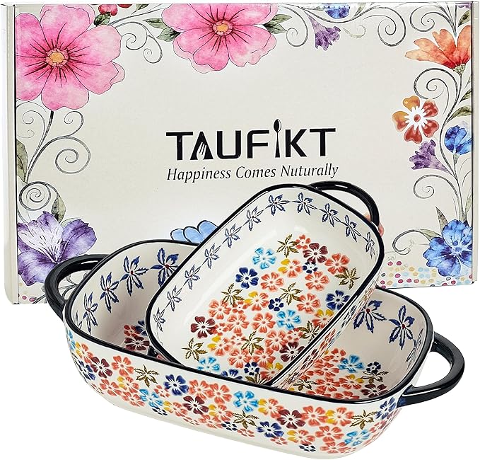 Ceramic Casserole Dishes for Oven, Hand-painted Polish Pottery Baking Dish Set by TAUFIKT
