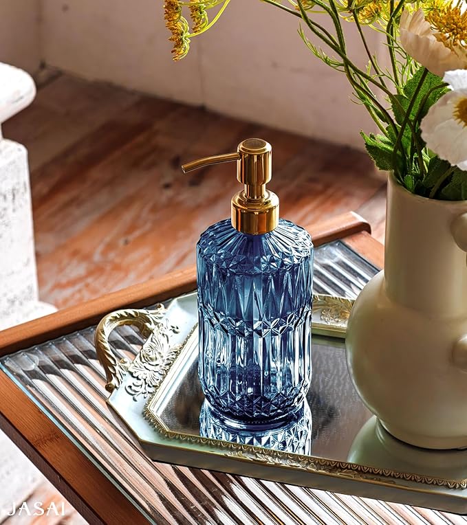 JASAI 18Oz Blue Glass Soap Dispenser - Image 3