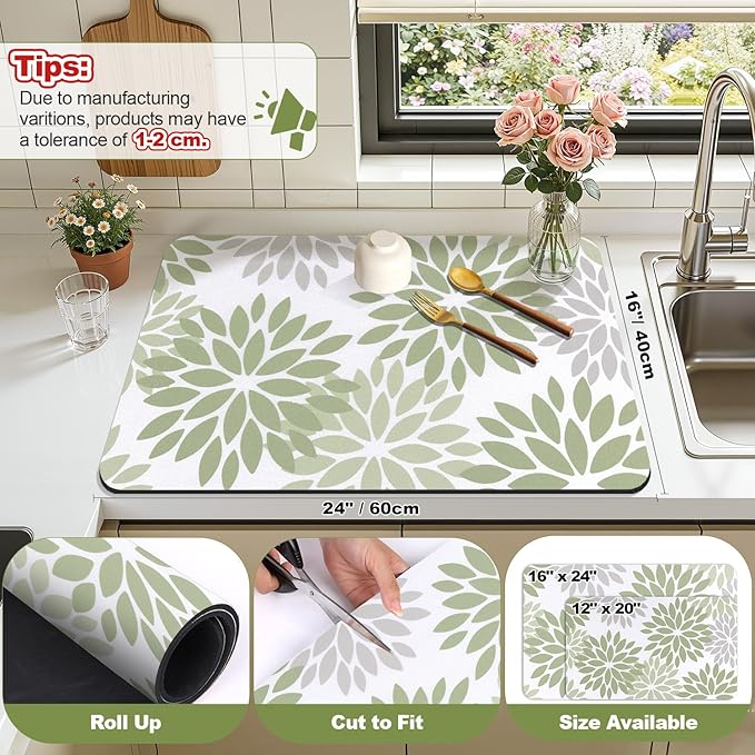 Findosom Floral Dish Drying Mat, Cuttable Drying Mat - Image 2