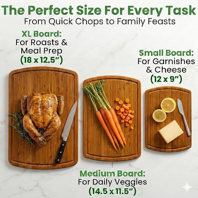Greener Chef Luxury Bamboo Cutting Board 3-Piece Set - Image 3