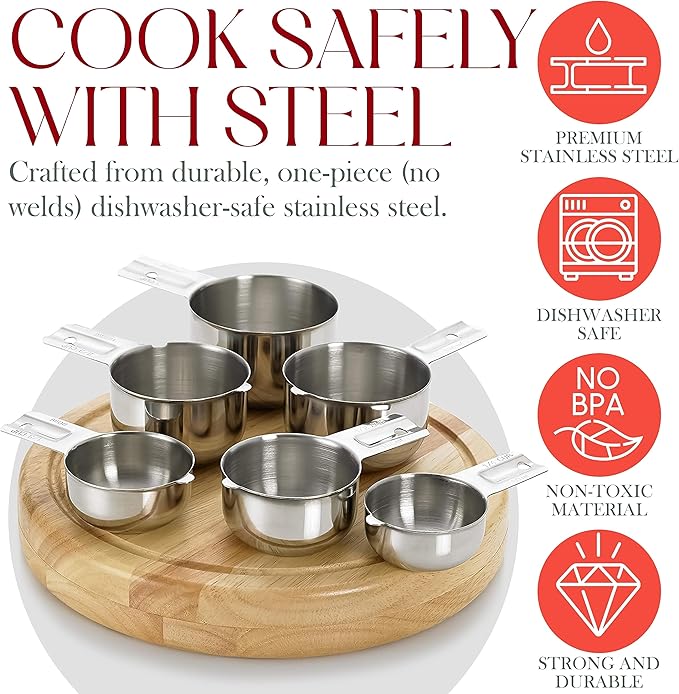 Bellemain One-Piece Stainless Steel Measuring Cups Set of 6 – Nesting Metal - Image 4