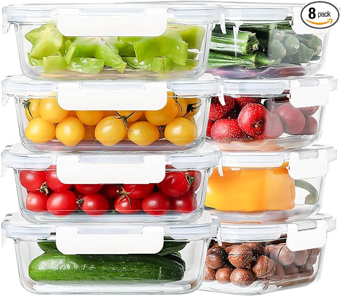 8 Pack 36oz Large Glass Meal Prep Containers by HOMBERKING