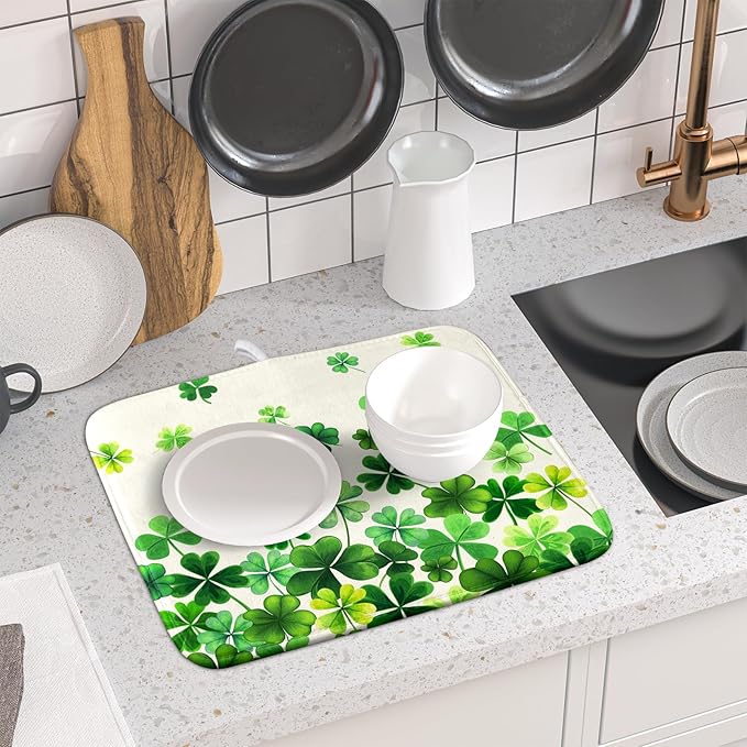 Spring Sage Green Shamrocks Drying Mat 16x18 Inch St. Patrick's Day Irish - Image 6