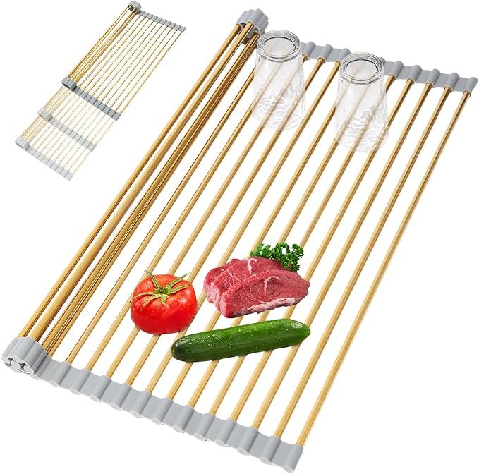 Golden Expandable Roll-UP Dish Drying Rack-Large 304 Stainless Steel Dish by HAYAWEY