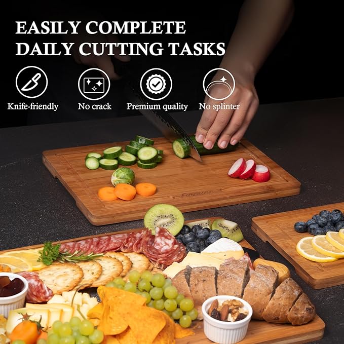 Empune Bamboo Cutting Board Set, Wood Cutting Boards - Image 3