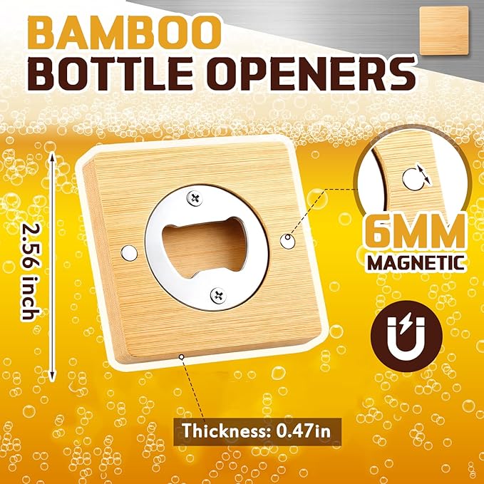 Vesici 24 Pcs Magnetic Bottle Opener 2.5in DIY Bamboo Square Shape Beer Openers - Image 2