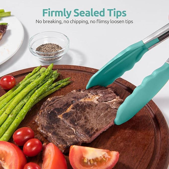 600ºF Heat Resistant Kitchen Tongs: U-Taste 9+12 inch Silicone Cooking Tong Set - Image 9