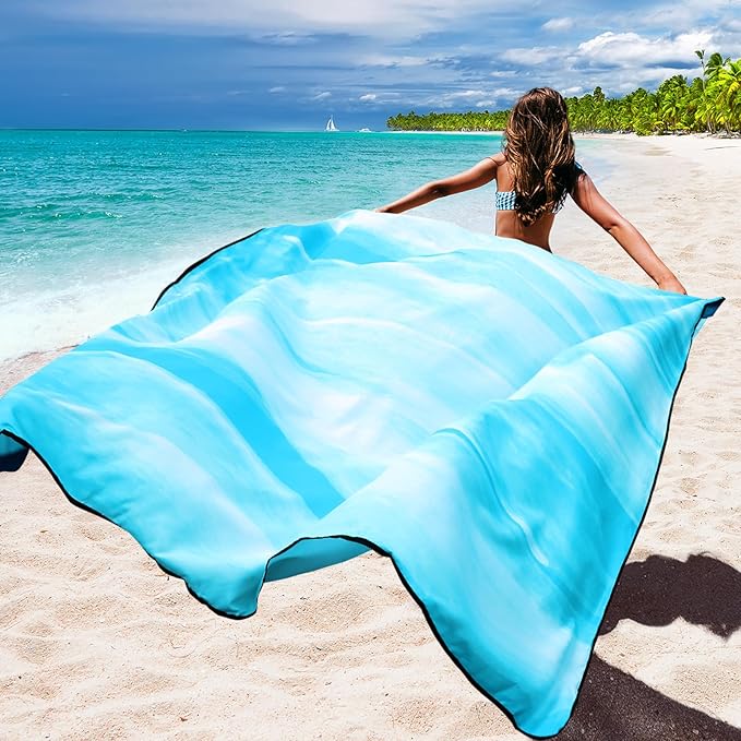 WIWIGO Beach Blanket Waterproof Sandproof Beach Mat 79" X 83"/10'x9'for 2-8 - Image 6