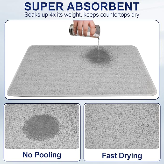 Large Dish Drying Mat 2 Pack, 23.8" x 17.3" Microfiber Ultra Absorbent - Image 3