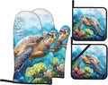 Ocean Turtle Pattern Oven Gloves and Hot Pads Set by Unknown