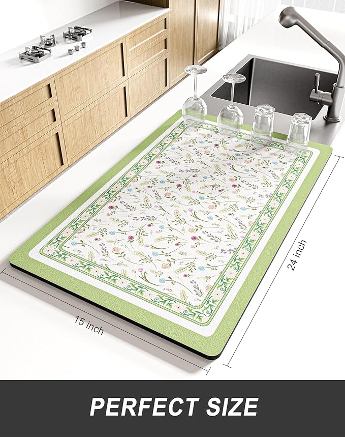 Rnivvi Dish Drying Mat for Kitchen Counter, XL 15 x 24" Cute Flower Theme - Image 2