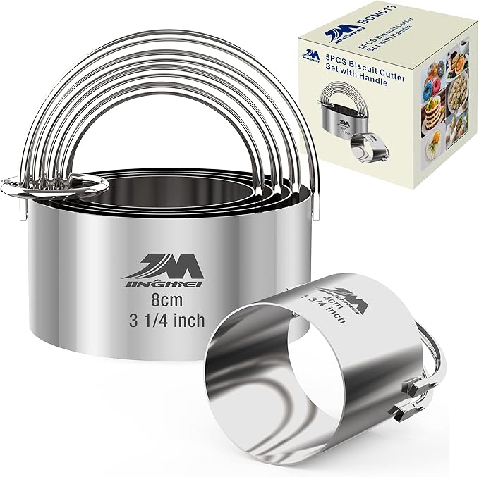 5 Pieces Circle Biscuit Cutter, Professional Stainless Steel Round Cookies Mold by MJINGMEI