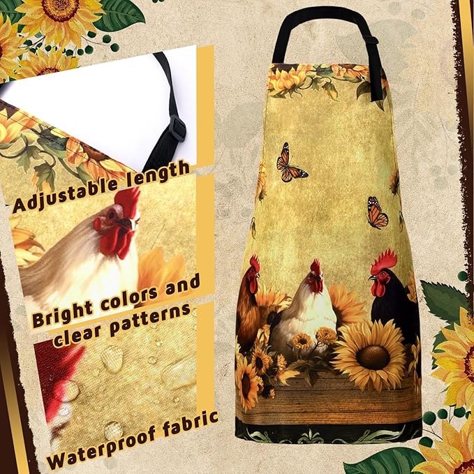 Geetery 4 Pcs Chicken Aprons for Women Rooster Print Apron Waterproof - Image 5