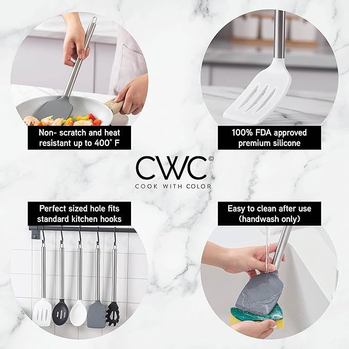 COOK WITH COLOR Silicone Cooking Utensils, Kitchen Utensil Set, Cooking Utensils - Image 3