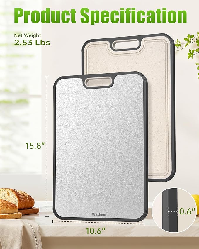 Stainless Steel Cutting Boards for Kitchen, Non Toxic 2-in-1 Cutting Board - Image 7