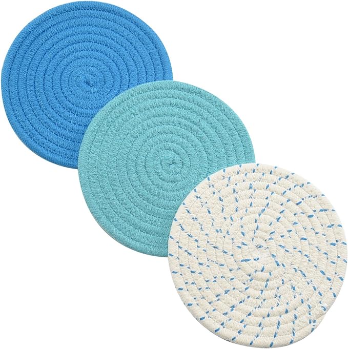 Kitchen Pot Holders Set Trivets Set 100% Pure Cotton Thread Weave Hot Pot by Jennice+House