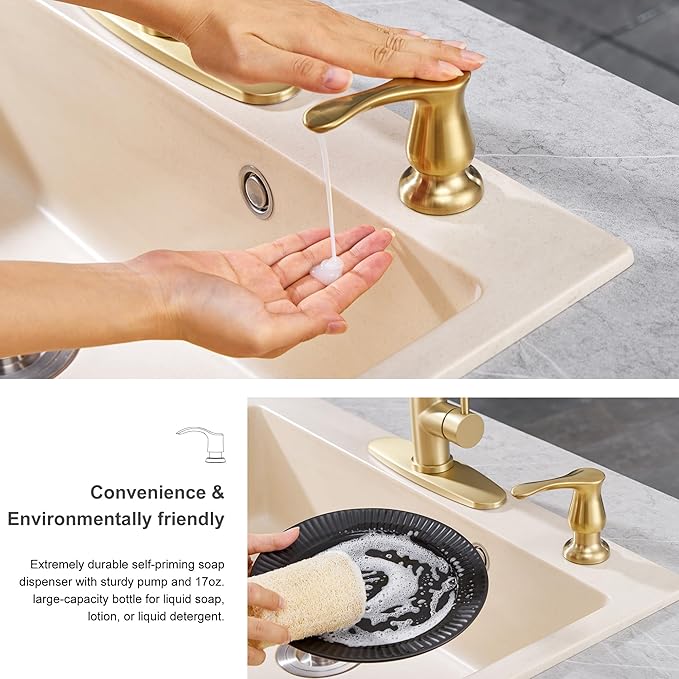 GAGALIFE Kitchen Sink Soap Dispenser Gold, Built in Soap Dispenser - Image 6