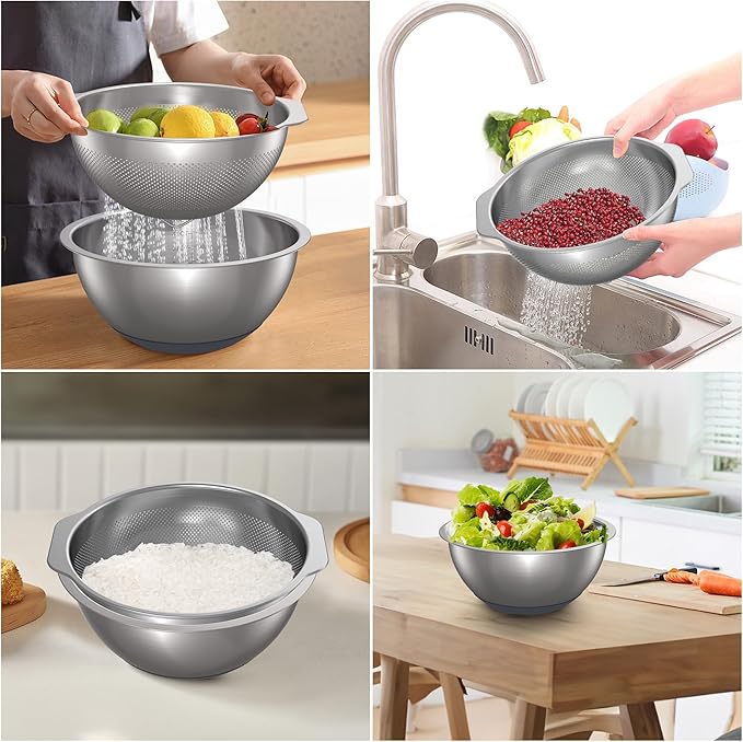 304 Stainless Steel Colander and Strainer, 5QT Large Capacity and 6QT Mixing - Image 5