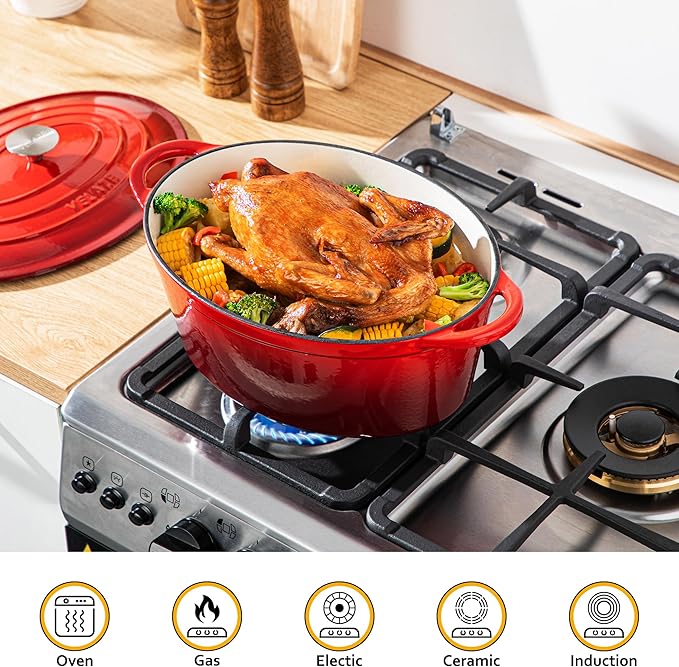 Velaze 7.5 QT Enameled Oval Dutch Oven Pot - Image 2