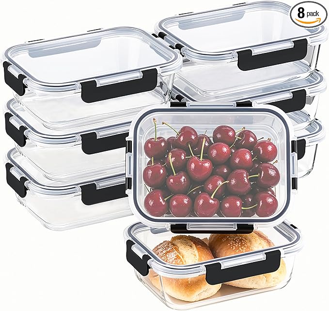 8 Pack 36oz Large Glass Meal Prep Containers by HOMBERKING