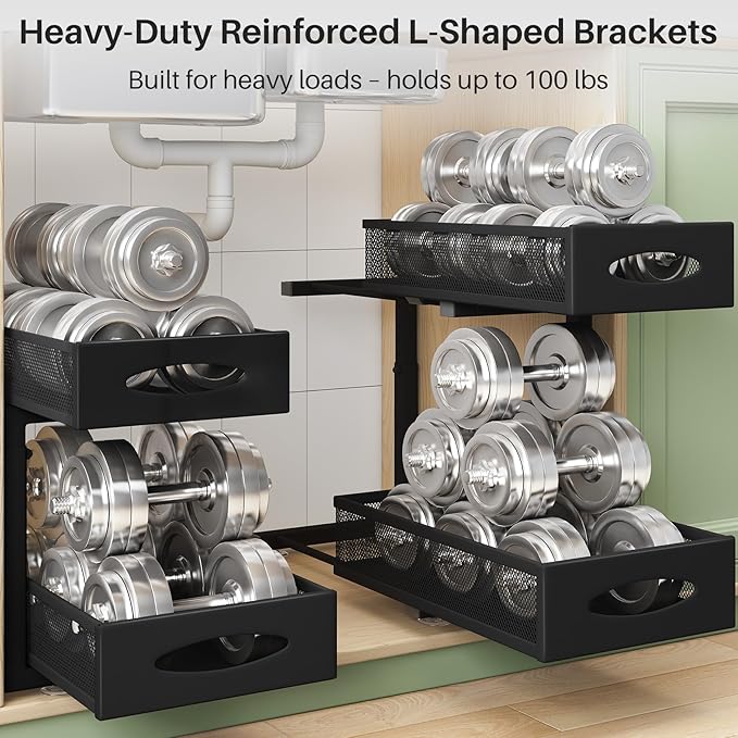 Under Sink Organizer, 2 Pack 2 Tier Pull out Cabinet Organizer Baskets - Image 5